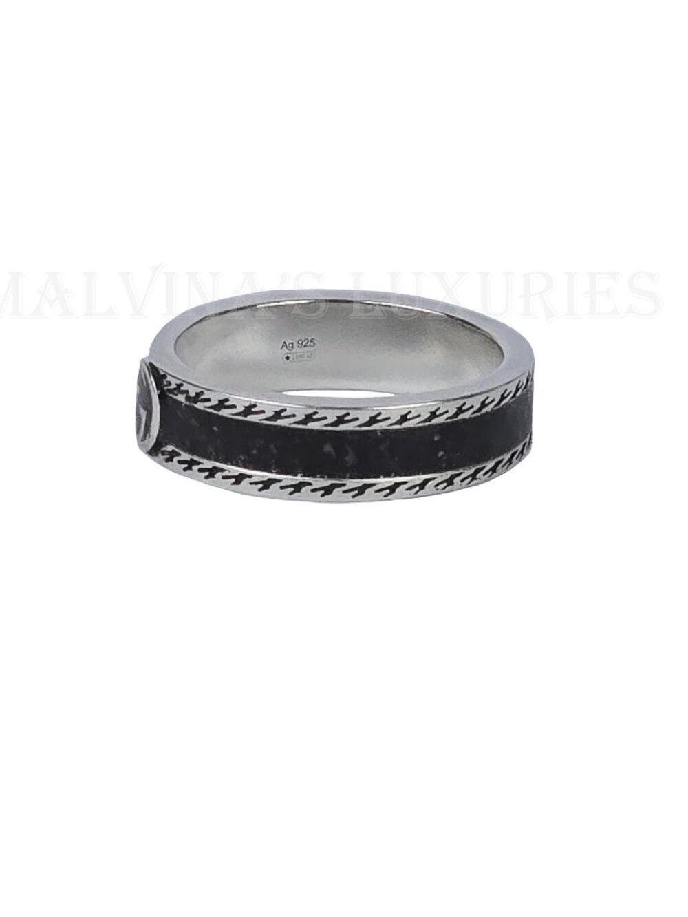 GUCCI RING STERLING SILVER w BLACK ENAMEL INTERLOCKING GG LOGO sz 22 US 10 - Picture 12 of 16